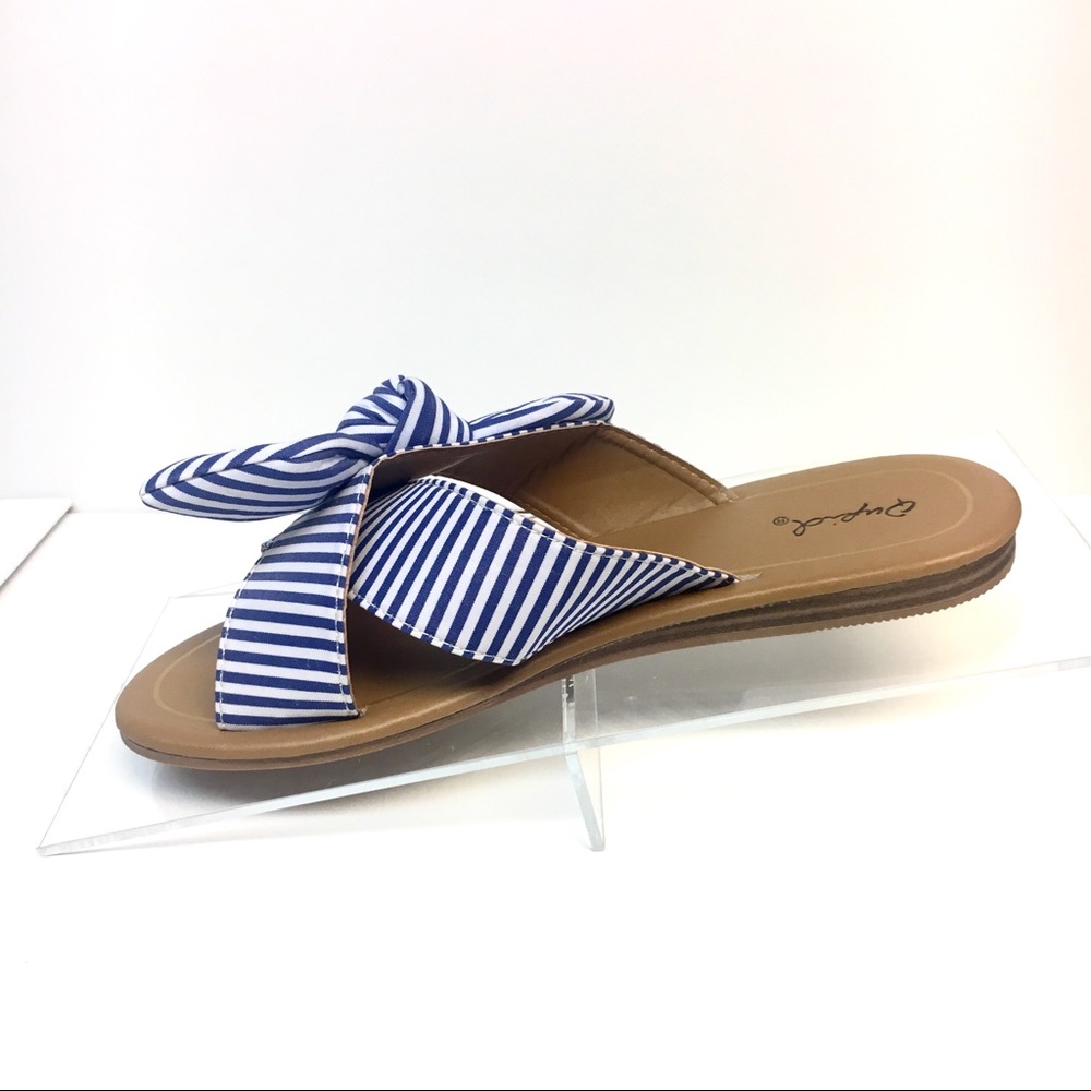LAST TWO LEFT Striped Bow Slip On Sandals - Picture 5 of 7
